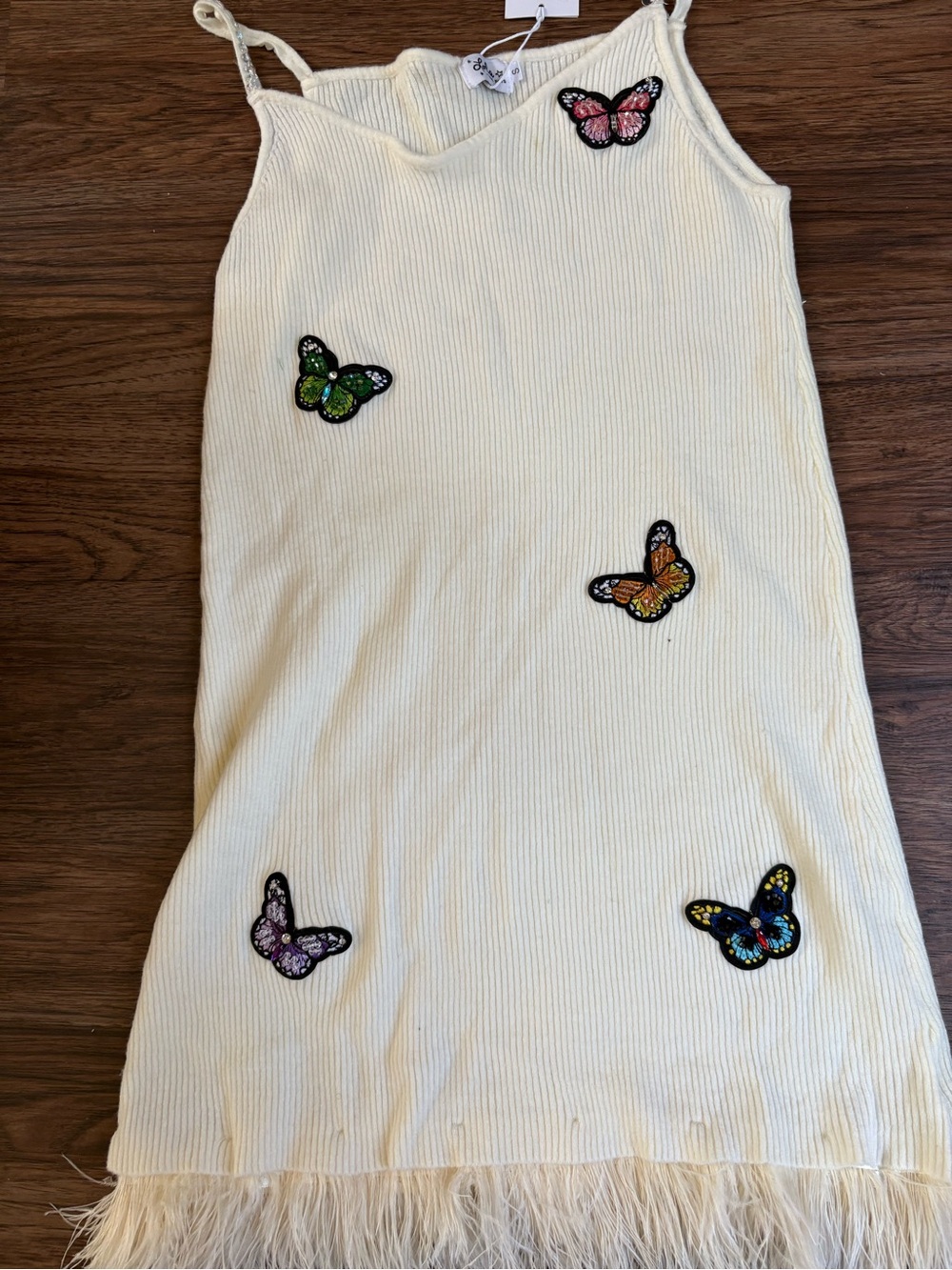 Lola + The Boys Yellow Ribbed Mini Dress with Butterfly Appliqués